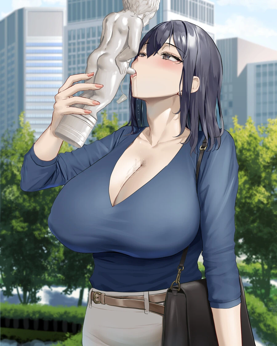 ㅎㅂ) 조각상 보틀컵을 쓰는 여성.manga