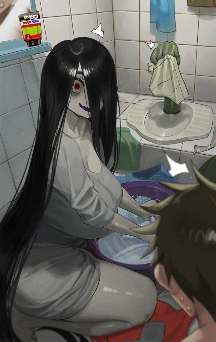 집으로 돌아왔는데 처녀 귀신이 빨래를 하고있다.