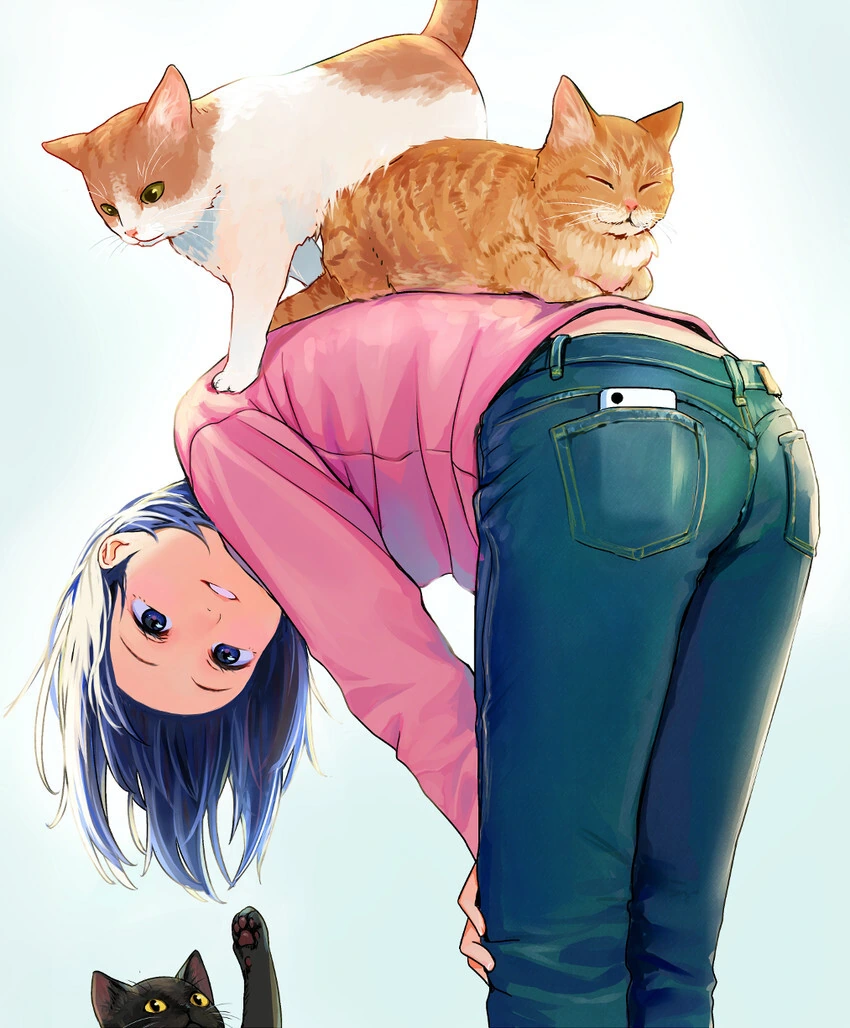 고양이 거치대가 된 소녀