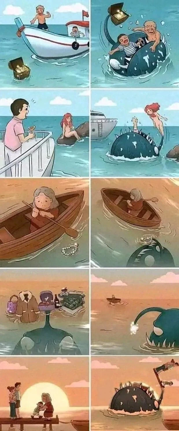 원하는걸 유인하여 사람을 잡아먹는 바다괴물 만화