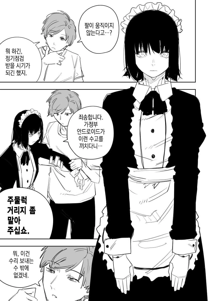 메이드 로봇이 세탁기가 되버리는 만화