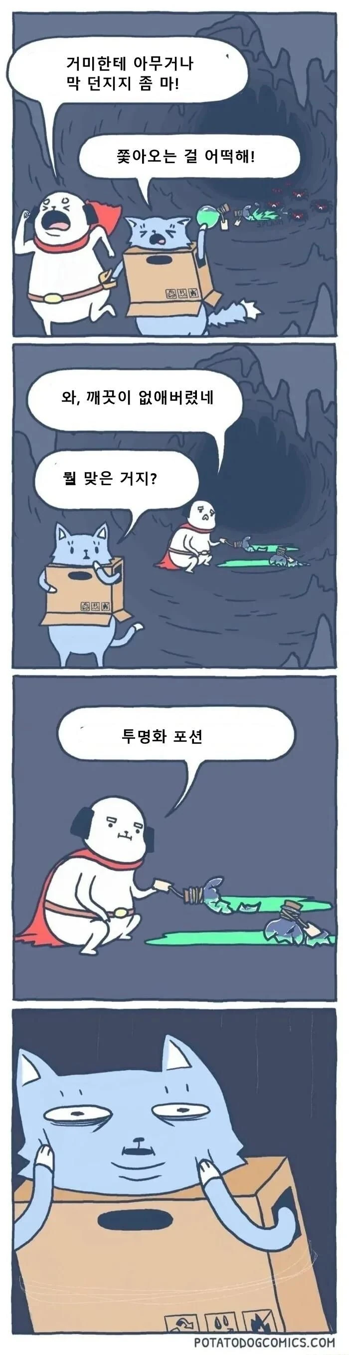 동굴에서 거미와 조우한 모험가들.manhwa