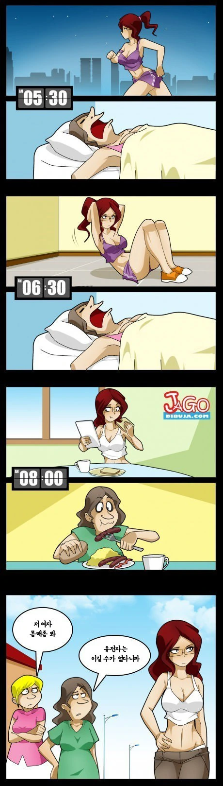 자기 몸매를 유전자 탓하는 만화.Manwha