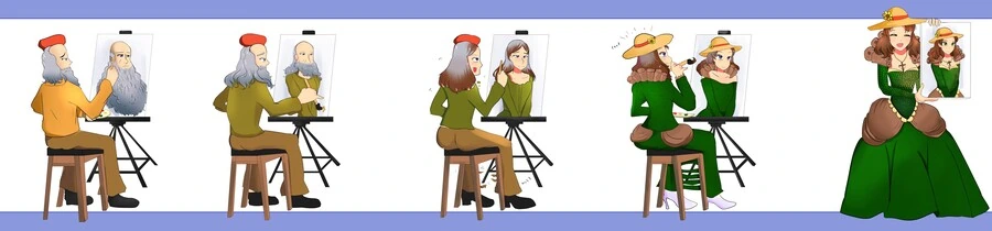 자기 초상화가 마음에 안들어서 수정하니 TS당한 만화
