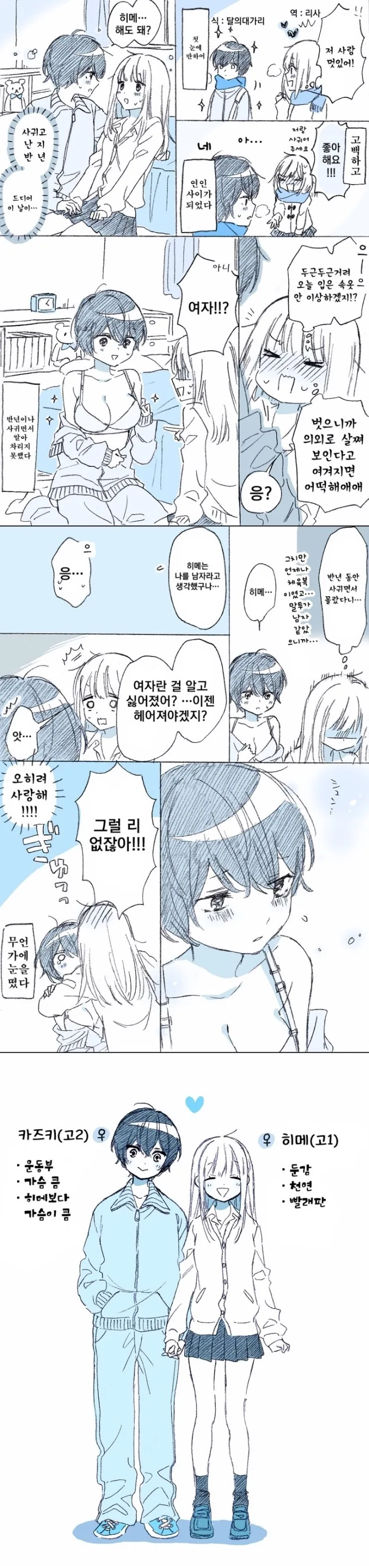 백합)보이쉬한 여자아이랑 사귀는 만화