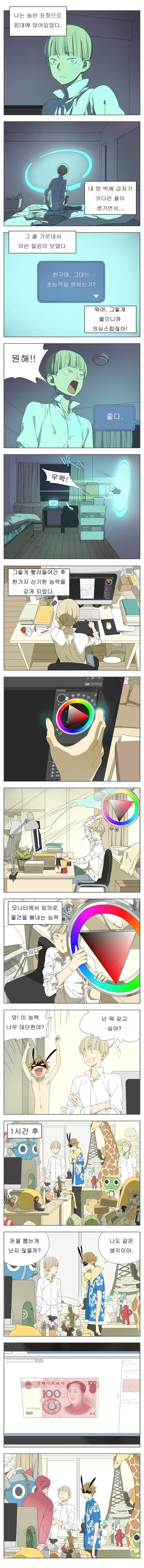 모니터에 뜬 물체를 꺼낼 수 있는 남자애 Manhwa.