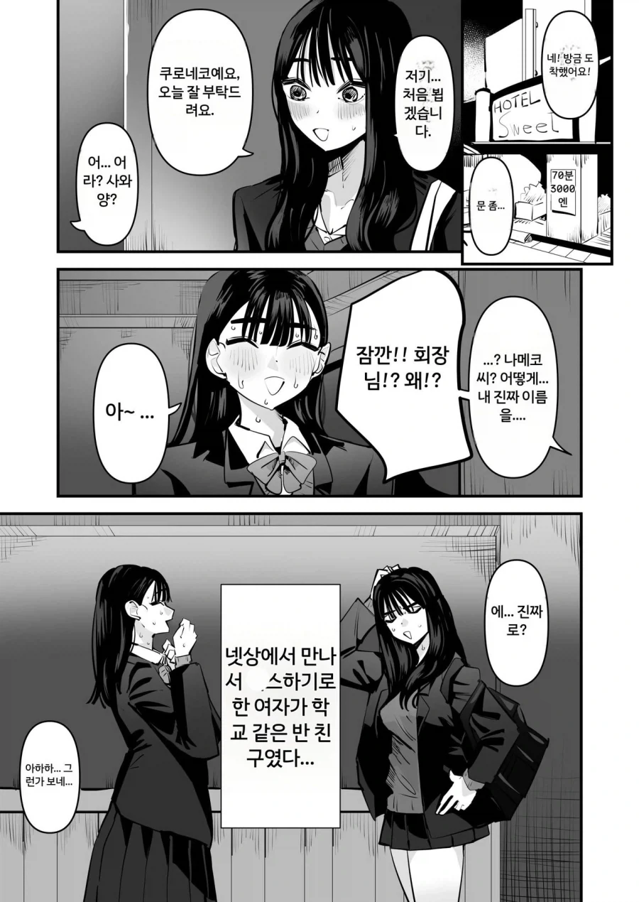 넷상에서 만나 체스하기로 한 여자가 같은 학교 학생회장인 백합 만화