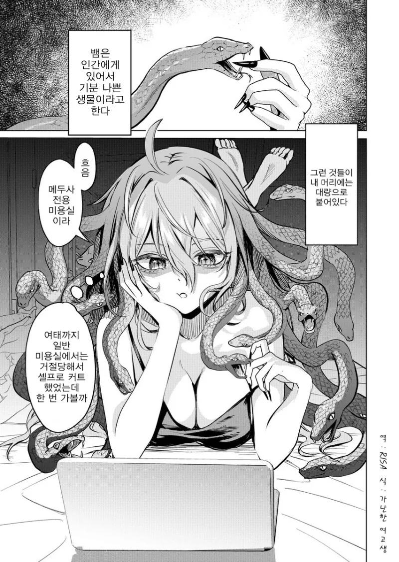 메두사가 미용실에 가는 manhwa.
