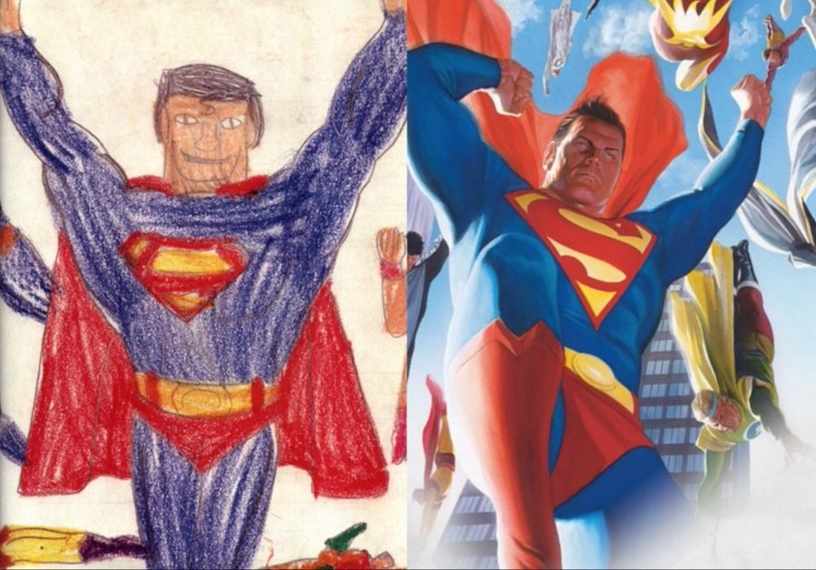 미국 만화 원화가의 7세와 37세 때 그린 그림