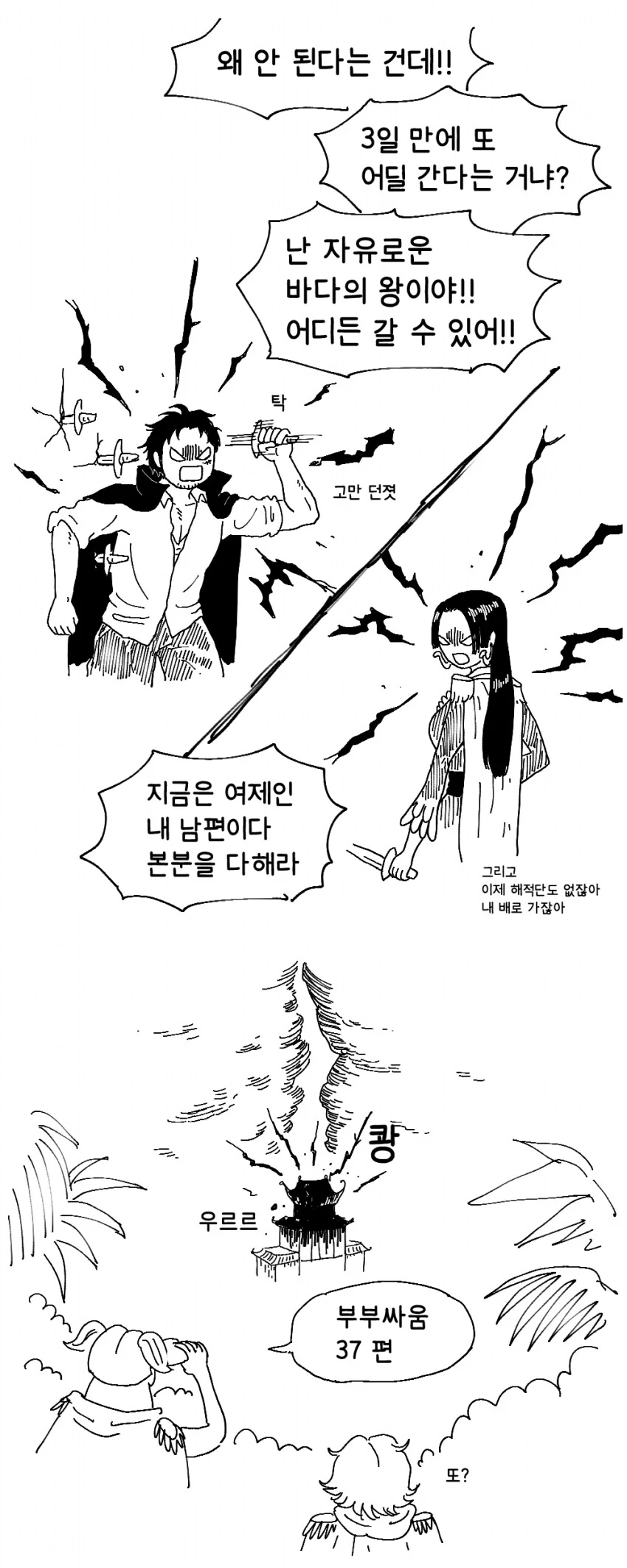 원피스) 루피와 행콕이 결혼한 세계선의 부부싸움