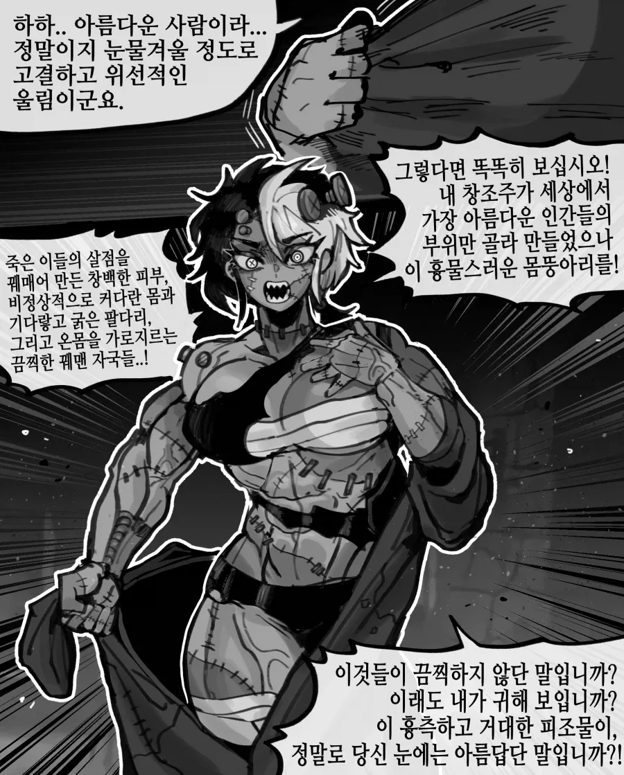 로브를 뒤집어 쓴 프랑켄슈타인과 대화하는 만화 - 이미지 3