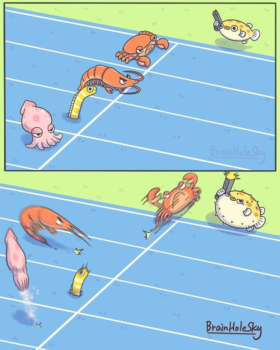 달리기 경주하는 바다생물들.manga